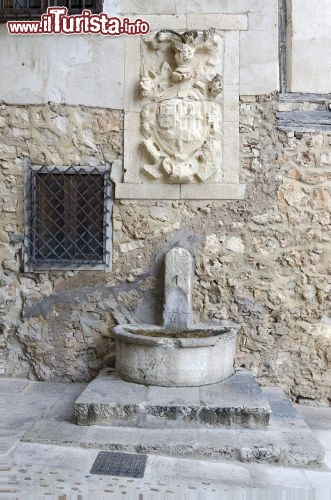 Immagine Nel centro storico di Cuenca, nella regione spagnola de de La Mancia, sulla fontana è scolpito l'antico stemma della città - © villorejo / Shutterstock.com