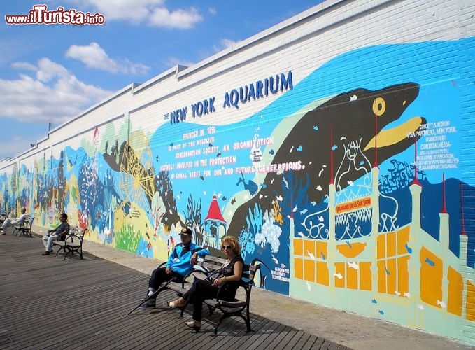 Immagine Veduta del New York Aquarium di Coney Island a New York, Stati Uniti. Relax al sole per i visitatori del parco in attesa di ammirare da vicino gli splendidi esemplari ospitati all'acquario - © David Shankbone / en.wikipedia.org