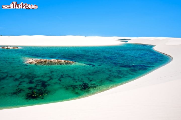 Immagine Parco Nazionale dei Lencois Maranhenses, nord est Brasile. Un lago colore smeraldo circondato da magnifiche dune di sabbia bianca - © ostill / Shutterstock.com