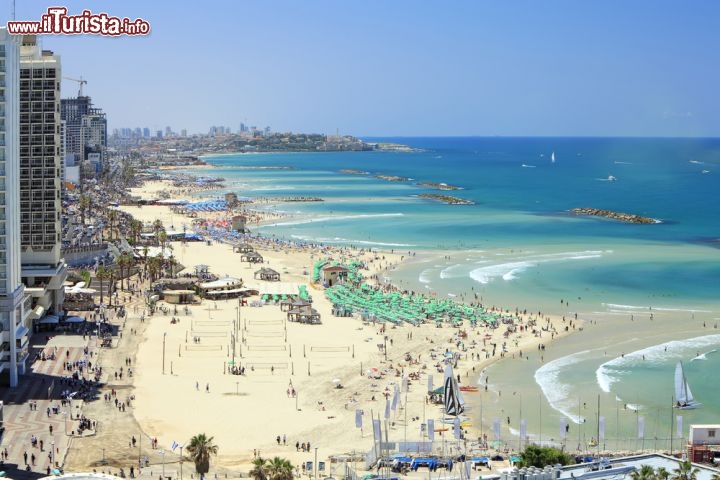 Immagine La spiaggia di Tel Aviv, Israele, è il regno del divertimento e del relax. Alcune zone sono accessibili solo a pagamento, ma in compenso ogni desiderio dei turisti verrà esaudito: le spiagge sono pulite e ben curate, dotate di servizi efficienti, e c'è anche il Wifi gratuito - © Protasov AN / Shutterstock.com