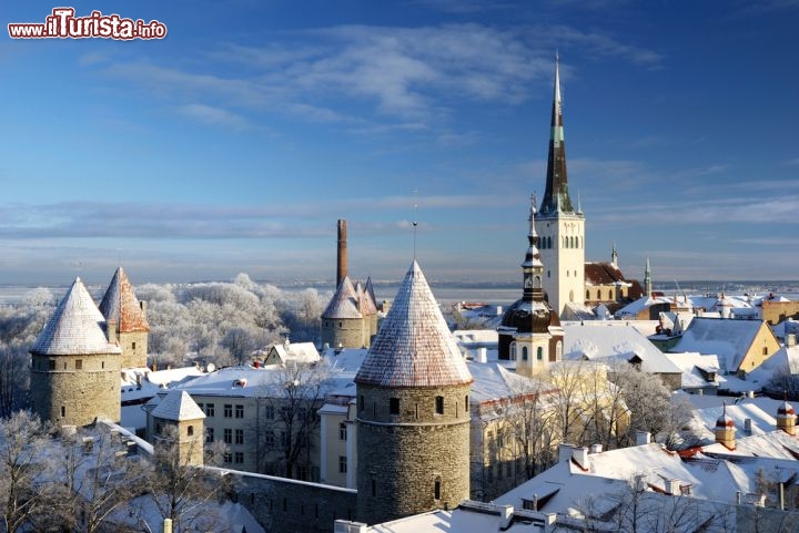 Immagine In inverno Tallinn si copre spesso di neve: i tetti glassati di bianco fanno pensare a un villaggio delle fiabe, e l'aria pungente fa venir voglia di sciare - © formiktopus / Shutterstock.com