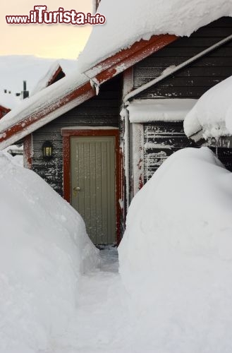 Immagine Trysil fotografata dopo una nevicata, Norvegia - Neve abbondante per questa località della Norvegia che occupa una superficie di poco più di 3 mila km quadrati abitata da circa 7 mila persone. In questa immagine, il particolare di una tipica casetta in legno letteralmente ricoperta di neve © Mikael Hjerpe / Shutterstock.com