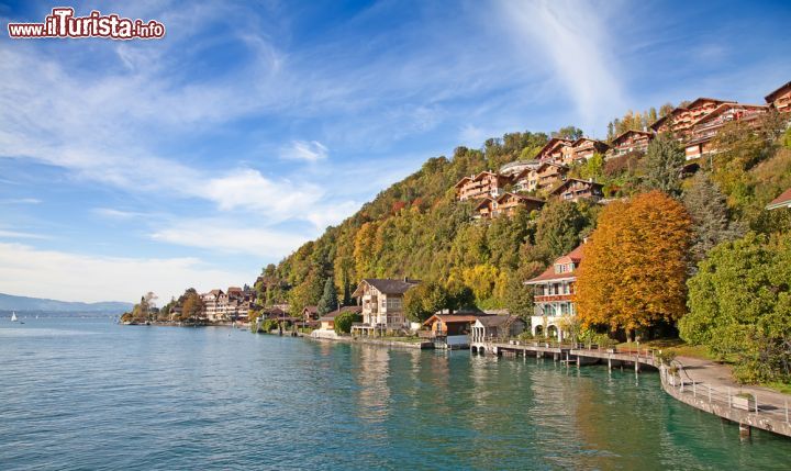 Immagine Paesaggio autunnale sul Lago di Thun vicino alla località di Oberhofen, nel Cantone Bernese - © Fedor Selivanov  / Shutterstock.com
