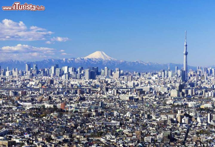 Immagine Il panorama del centro di Tokyo, con a destra la torre Sky Tree e sullo sullo sfondo il profilo inconfondibile del Monte Fuji