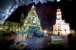 Il maestoso albero di Natale domina la Piazza del Municipio di Kaunas (Lituania).
