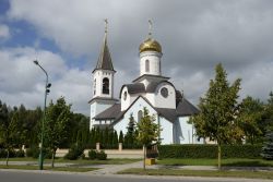 La tradizionale architettura di una chiesa russo-ortodossa nella città di Palanga, Lituania.

