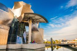 Un particolare della struttura del Guggenheim Museum di Bilbao (Paesi Baschi, Spagna) durante una giornata di sole, con i raggi che si riflettono sulla sua superficie - foto © Belyay / ...