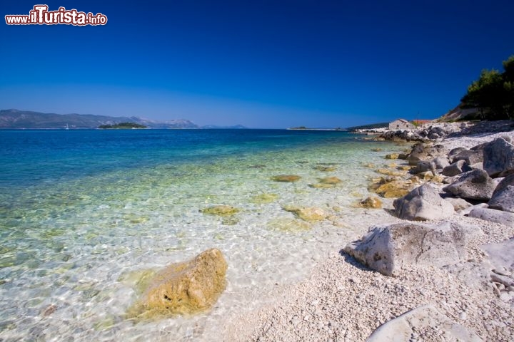 Immagine Spiaggia con ciottoli bianchi e rocce sull'isola di Korcula in Croazia, lungo le coste della Dalmazia - © Nolte Lourens / Shutterstock.com