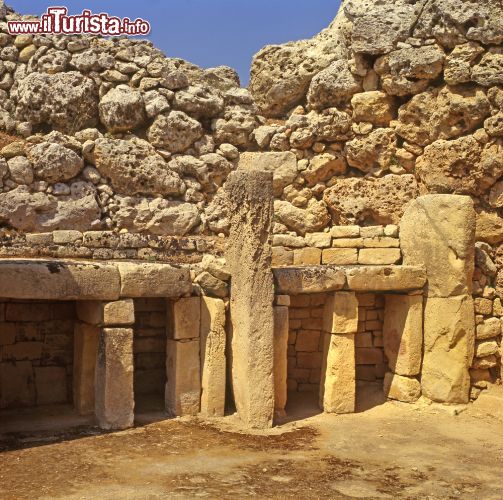 Immagine I Templi Megalitici di Gigantia, Gozo (Malta) - I due templi megalitici di Gigantia, eretti tra il 3600 e il 3000 a.C., sono stati i primi a esser stati dichiarati patrimonio dell'umanità dall'UNESCO. Nel 1992 la qualifica fu estesa anche ad altri cinque (Scorba, Ta Hagrat, Menaidra, Tarscen, Hagar Qim), formando così sette complessi meritevoli e con una definizione che ne attesti la qualità tra le più prestigiose. In questo caso dell'immagine siamo a Gigantia dove sono racchiusi i reperti più famosi in questo senso poiché, i due templi che si trovano attaccati tra loro, presentano un muro e due entrate che si affacciano sul piazzale. Qui, si suppone che i templi fossero la sede religiosa più celebre per la popolazione Maltese - © Pecold / Shutterstock.com