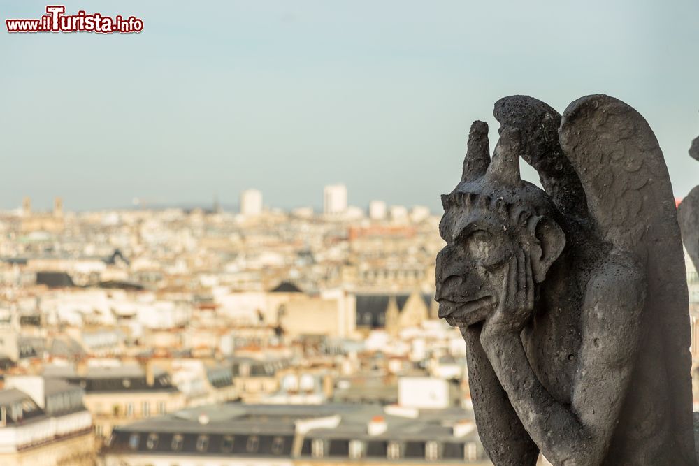 Immagine Un gargoyle di Notre Dame ammira sornione Parigi