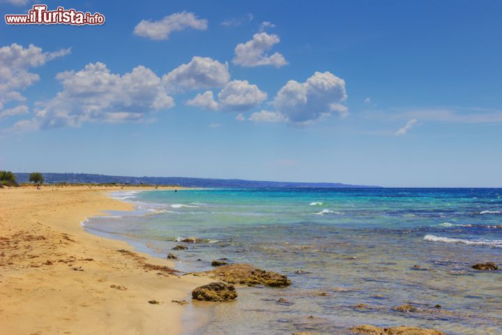 Immagine Le Maldive del Salento: la bella spiaggia di Marina di Pescoluse in Puglia è famosa per le acque limpide del mar Jonio e le sabbie fini. La trasparenza delle acque è dovuta al fatto che in Salento, zona carsica, sono davvero pochi i torrenti che portano limi in grado di intorbidire le acque