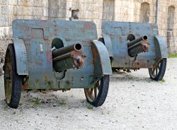 Due cannoni tedeschi della Prima Guerra Mondiale all'antico forte di Asiago, Veneto - © 96252419 / Shutterstock.com