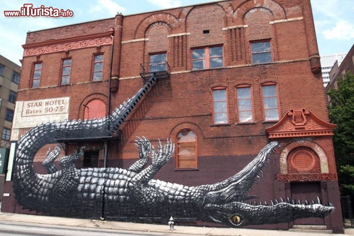 Murales ad Atlanta (USA)
Sono diversi i pezzi che si possono ammirare ad Atlanta, capitale della Georgia, e uno di questi è il coccodrillo disegnato nel 2011 in occasione del Living Walls Conference dall'artista ROA, di cui è possibile ammirare i murales – a volte un po' macabri – anche in Italia, come ad esempio a Torino o Campobasso  - © www.ekosystem.org
