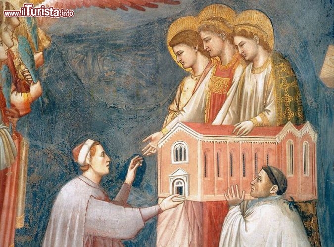 Immagine Affresco che raffigura Enrico Scrovegni  che offre alla Madonna la sua Cappella a Padova - © Wikimedia Commons.