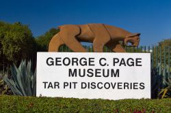 Una tigre dai denti a sciabola per pubblicizzare Il museo George C. Page a La Brea Tar Pits, una delle attrazioni di Los Angeles (California) - © Ken Wolter / Shutterstock.com 