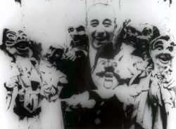 Giordano Ferrari con alcuni suoi burattini in una foto storica