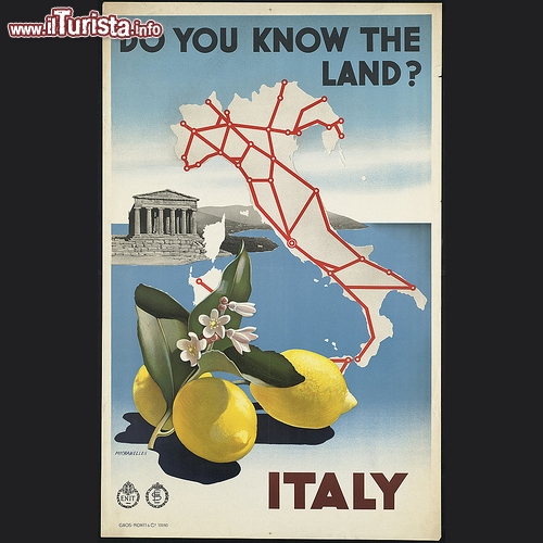 Manifesto d'epoca di promozione dell'Italia e della Sicilia all'esterno - Copyright  The Boston Public Library's Print Department 
