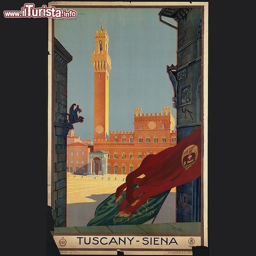 Siena e piazza del Campo, in questo poster vintage del 39 - Copyright  The Boston Public Library's Print Department 