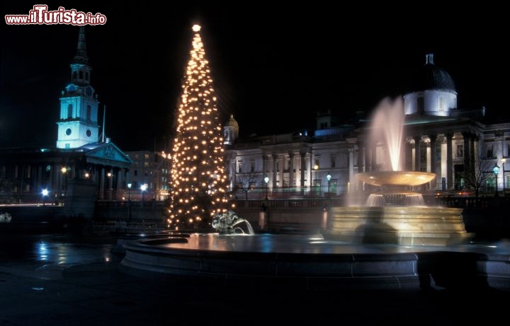 Immagine Natale a Trafalgar Square: decorazioni e spettacolo di luci nella notte di Londra - © www.visitlondon.com/it
