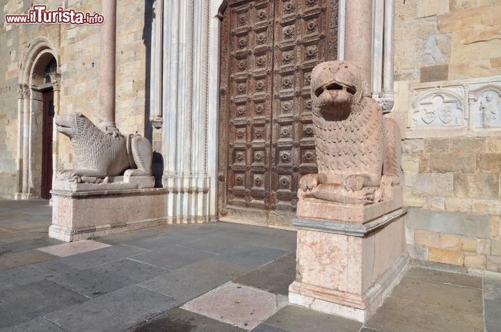 Immagine Portale ingresso del Duomo di Parma - Due leoni stilofori sostengono il Protiro, che fornisce una eleganza aggiuntiva alla Facciata a Capanna della Cattedrale