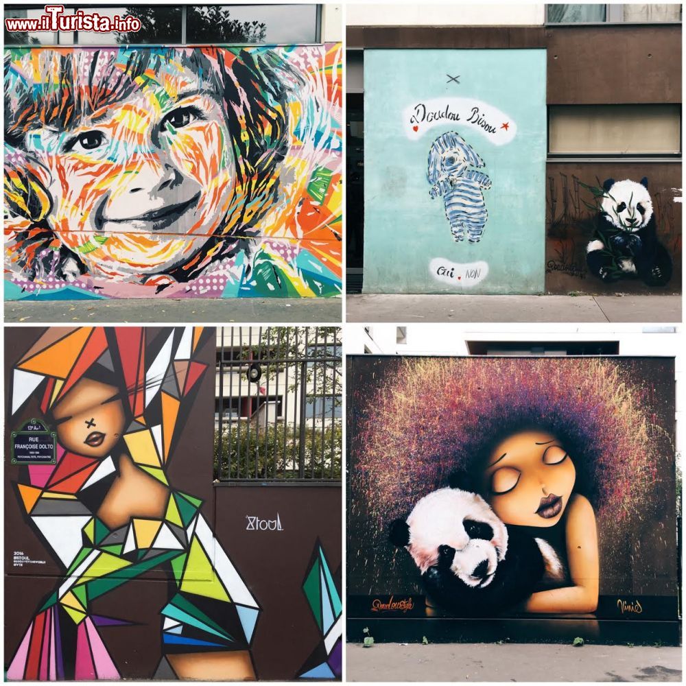 Immagine 13 arrondissement Parigi: collage con alcuni dei murales del quartiere