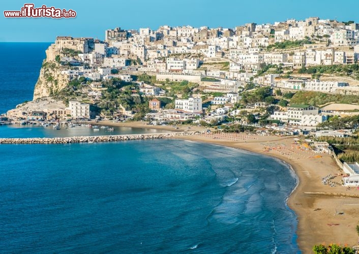 Immagine La magica baia di Peschici, con la grande spiaggia e il borgo arroccato sulle falesie del Gargano setentrionale, in Puglia - © Sabino Parente / Shutterstock.com