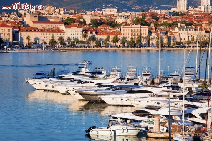 Immagine Dalmazia, Croazia: barche ormeggiate nella baia di Spalato, con i palazzi della città sullo sfondo, schierati lungo il porto  - © Artur Bogacki / Shutterstock.com