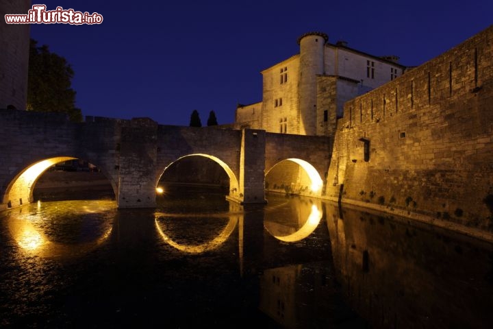 Immagine Foto notturna del borgo di Aigues Mortes, Francia - E' uno scorcio panoramico davvero suggestivo quello offerto di notte, al calar del sole, da questa città murata della Provenza. Illuminati da soffuse luci artificiali, i bastioni del borgo fortificato appaiono in tutto il loro splendore riportando chi li osserva indietro nel tempo  © Philip Lange / Shutterstock.com