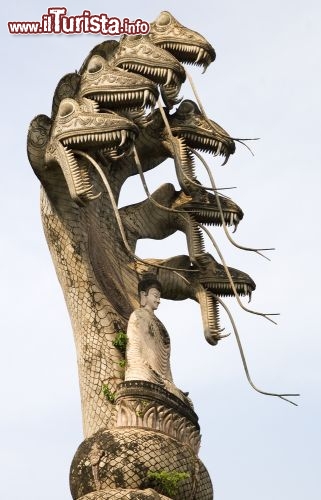 Immagine Raffigurazioni del Buddha e di striscianti esemplari di cobra al Wat Khaek di Nong Khai - © Artur Bogacki / Shutterstock.com