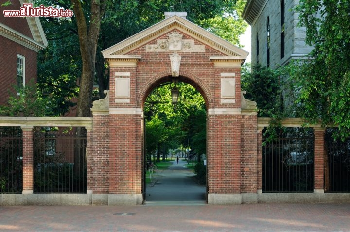 Immagine Il cancello d'ingresso di Harvard Yard a Cambridge, Boston. L'area verde di 10 ettari, adiacente a Harvard Square, costituisce la parte più antica del campus della Harvard University - © Jorge Salcedo / Shutterstock.com