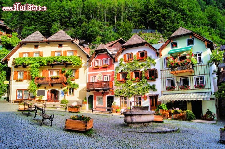 Immagine Case colorate ad Hallstatt (Alta Austria): queste tipiche abitazioni, dipinte con piacevoli tinte a pastello, sono il fiore all'occhiello della città austriaca, che ricordiamo fa parte dei Patrimoni dell'Umanità dell'UNESCO tipiche Hallstatt estate Alta Austria - © JeniFoto / Shutterstock.com