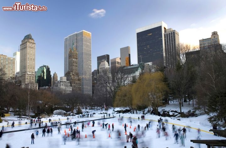 Immagine Pista di pattinaggio a Central Park di New York, Stati Uniti. Aperta nel 1949 con i fondi donati da Kate Wollman per ricordare l'intera famiglia, Wollman Rink è una pista di pattinaggio pubblica situata nella parte meridionale di Central Park a Manhattan - © eddtoro / Shutterstock.com