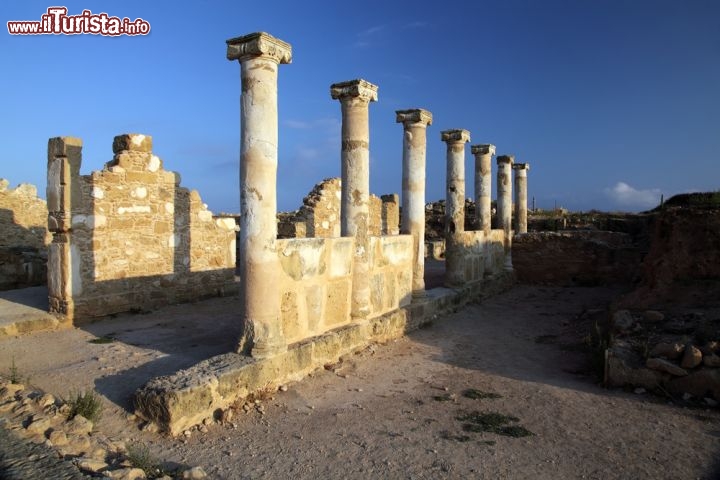 Immagine Al Parco Archeologico di Kato Paphos di Cipro si possono ammirare costruzioni di età greca e romana, come questo antico tempio con un colonnato quasi intatto - © Vartanov Anatoly / Shutterstock.com