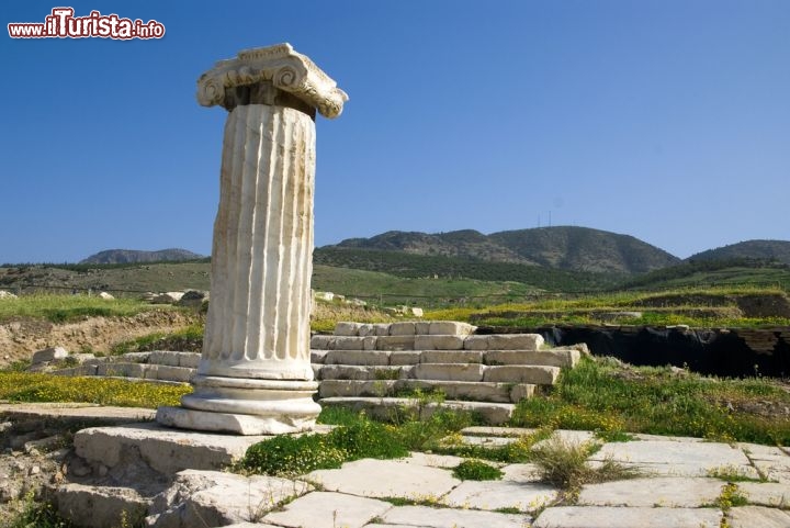 Immagine Una colonna ionica ed altre rovine a Hierapolis, il sito UNESCO vicino a Pamukkale in Turchia - © cartela / Shutterstock.com