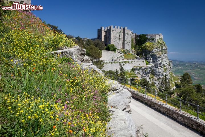 Immagine Castello di Venere, nei pressi di Erice: la fioritura primaverile impreziosisce la fortezza normanna che all'estremità nord-occidentale della Sicilia si affaccia su uno strapiombo vertiginoso - © Wiktor Bubniak / Shutterstock.com