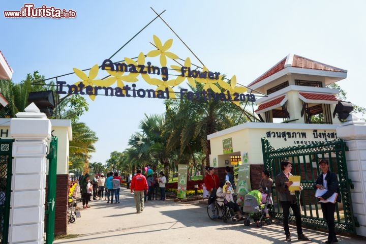 Immagine Flower Festival di Khon Kaen, in Thailandia - Un folto pubblico di spettatori in visita all'International Flower Festival che si svolge nella cittadina thailandese di Khan Koen: per l'occasione le strade sono abbellite da composizioni floreali dai mille colori © krichie / Shutterstock.com