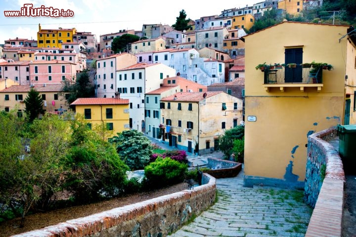 Immagine Il borgo di Rio nell'Elba (Livorno, Toscana) è un arlecchino di colori nell'entroterra orientale dell'isola: merito delle casette strette le une alle altre, e delle loro facciate variopinte. Popolato da circa 1300 abitanti, il villaggio prende il nome da un copioso torrente che scorre poco lontano, e che fino al 1800 alimentava numerosi mulini ad acqua - © Val Thoermer / Shutterstock.com