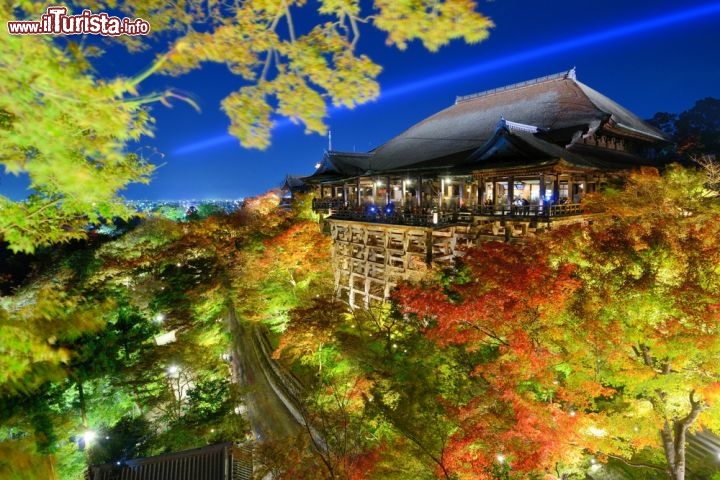 Immagine Spettacolo delle luci a Kiyomizu Dera, Kyoto - Iniziata nel 798, la costruzione dell'edificio attuale del Kiyomizu Dera risale in realtà al 1633 quando ne venne richiesto l'ammodernamento da Tokugawa Iemitsu. E' uno dei monumenti più antichi di Kyoto, considerato patrimonio dell'Umanità. Con il calar del sole vi si svolgono giochi di luce che rendono il tempio ancora più suggestivo grazie all'atmosfera che viene a crearsi © SeanPavonePhoto / Shutterstock.com
