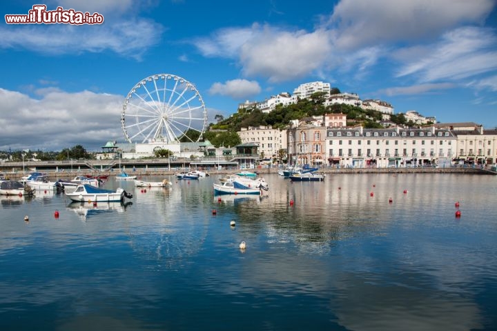 Immagine Foto panoramica della marina di Torquay, Inghilterra - Terzo insediamento per numero di abitanti della contea di Devon, la città di Torquay è situata nella parte sud occidentale d'Inghilterra affacciata sulle acque del Canale della Manica. Diventata nel corso degli ultimi decenni un'importante località balneare, Torquay si è guadagnata a buona ragione l'appellativo di English Riviera per via della sua vocazione turistica e per l'incantevole cornice paesaggistica che la ospita grazie a sette colline verdeggianti su cui sorge e che guardano il mare © Barry Singleton / Shutterstock.com