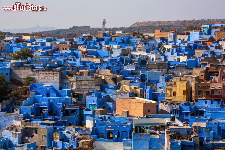 Immagine Le case blu di Jodhpur nel Rajastan, India. Seconda città del Rajasthan, è famosa per il suo splendido forte arroccato sulla roccia e per il colore blu delle case. Per tradizione il blu rappresenta il colore delle famiglie "brahmini" ma è anche la tonalità che mantiene lontani gli insetti e rende la casa più fresca.