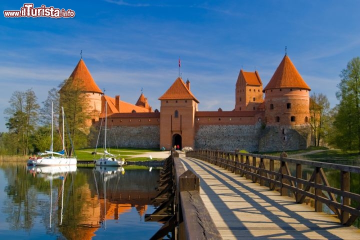 Immagine Il Castello Gotico di Trakai, in Lituania  sorse più di 600 anni fa, mentre il borgo cittadino dovrebbe avere all'incirca 1.000 anni di storia. Un ponte collega la cittadina al castello, caratteristico per il colore rosso dei suoi mattoni - © Marek H. / Shutterstock.com