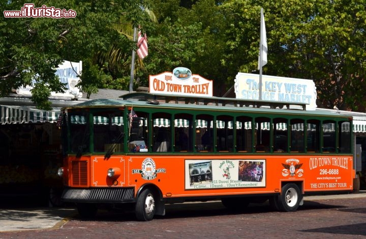 Immagine In tour con l'Old Town Trolley Car, Key West - Su questo tram vecchio stile senza binari si può visitare comodamente la città di Key West. Con il biglietto che costa circa 29 dollari per gli adulti (e 14 per i bambini) si sale e scende a piacimento ad una delle fermate che accompagnano alla scoperta delle 12 principali attrazioni dell'isola. Terminata la visita si risale per proseguire il tour. La biglietteria è in Front Street 303 © Chuck Wagner / Shutterstock.com