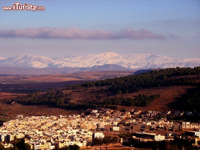 Immagine Panorama della regione di Ifrane, sullo sfondo, in lontananza, le cime innevate dell'Alto Atlante, in Marocco - © Hafsa Garcia / Shutterstock.com