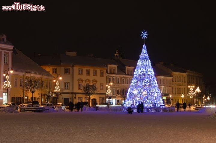 Immagine Piazza centrale di Vilnius a Natale, con il grande albero illuminato - © Anna Lurye / Shutterstock.com