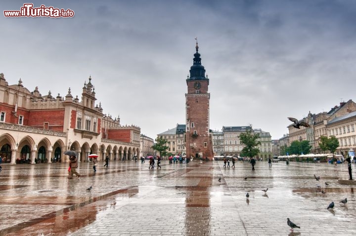 Immagine Piazza del mercato a Cracovia, in un giorno di pioggia tipico del clima autunnale in Polonia  - © Marek R. Swadzba / Shutterstock.com