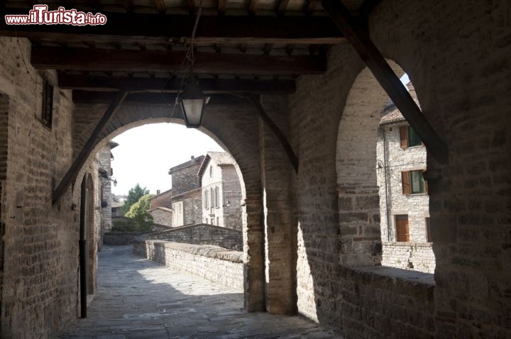 Immagine Scorcio da un portico lungo una strada del centro medievale di Gubbio - © Claudio Giovanni Colombo / Shutterstock.com