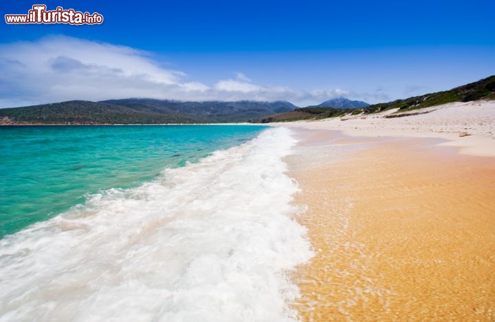 Immagine La grande e dorata spiaggia di Wineglass Bay, Penisola di Freycinet in Tasmania - © kwest / Shutterstock.com