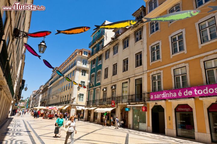 Immagine Striscioni con sardine in preparazione alla festa di Sant'Antonio a Lisbona, che cade la sera e la notte tra il 12 e 13 di Giugno. Alla sfilata dei carri, in Avenida de Liberdade, che ricorda il carnevale di Rio de Janeiro, si affiancano il fumo delle braci e l'odore delle sardine che penetra in ogni indumento - foto © katatonia82 / Shutterstock.com