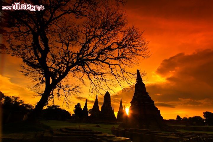 Immagine Tramonto bellissimo presso il tempio di Wat Chaiwatthanaram ad Ayutthaya, in Thailandia - © apiguide / Shutterstock.com