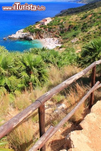 Immagine Trekking lungo Riserva dello Zingaro in Sicilia. Questo tratto di costa selvaggia è raggiungibile solamente a piedi e offre calette appartate molto spettacolari, con mare limpido ed una magica cornice di macchia mediterranea - © Marco Cannizzaro / Shutterstock.com